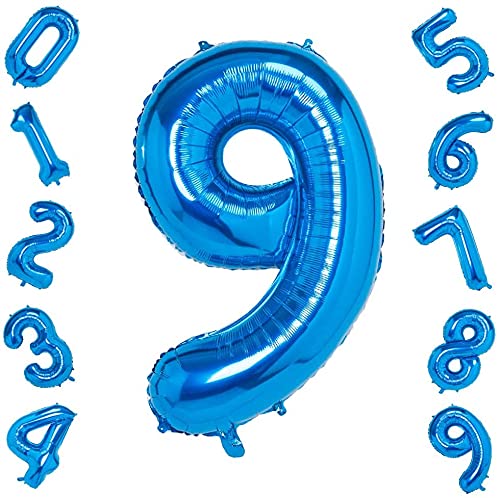 Atpata Funky Blue Number Foil Balloons for Numeric Milestone Parties (40 INCH, 9)