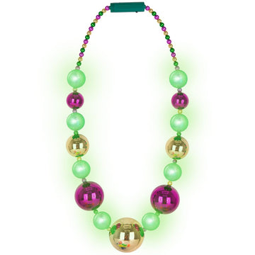 ArtCreativity Large Light Up Mardi Gras Necklace - Mardi Gras Beads in Purple, Green, and Gold - 3 Flashing Modes with Batteries