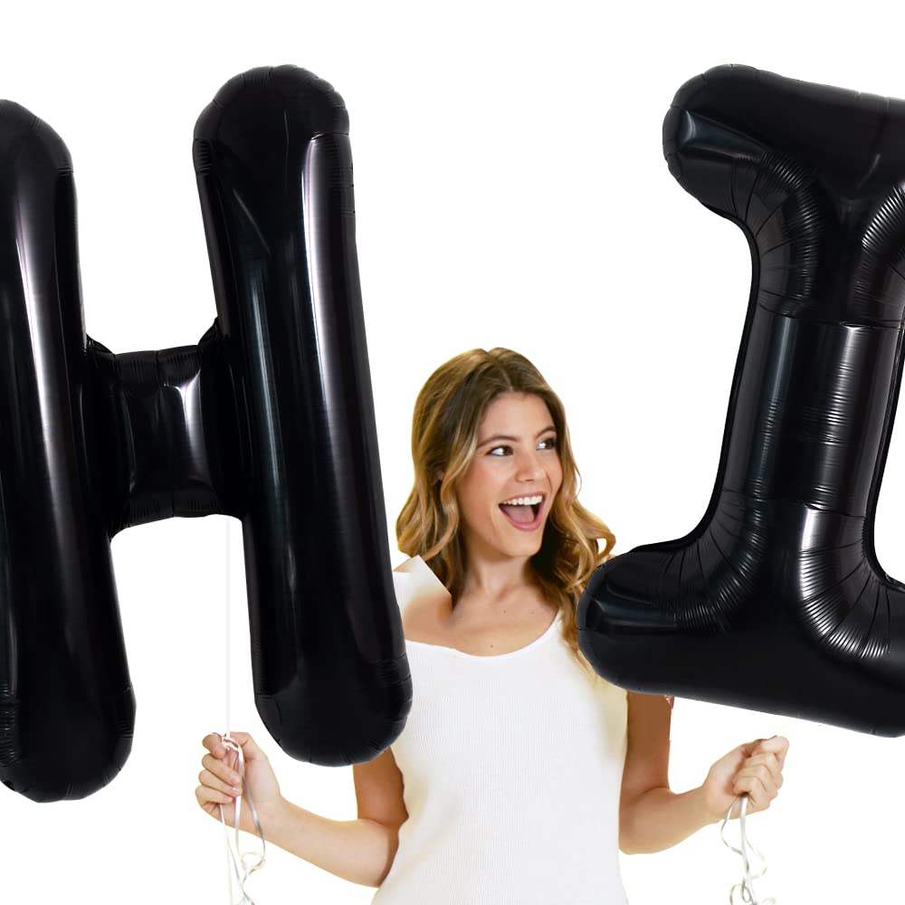 Toniful 40 Inch Large Black H Letter Balloons Jumbo Helium Balloons,Foil Mylar Big Alphabet Balloons For Birthday Party Annivers