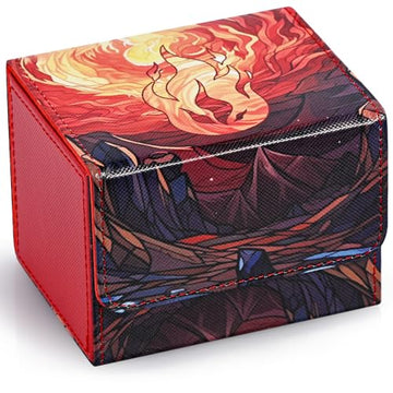 Uaono Deck Box For Mtg Cards, Trading Card Storage Box Holds 120+ Sleeved Commander Deck, Pu Leather Card Box Suits Tcg Magic Cards With 2 Dividers (Red,Flame)