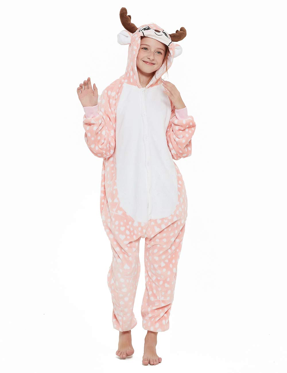 Casabaco Kid Reindeer Onesie Pajamas Deer Christmas Halloween Costume Boy Girl Animal Onepiece (Pink, 140)