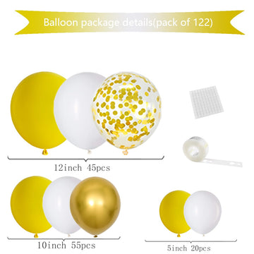 Yellow White Gold Balloon Garland Kit, 122Pcs White And Yellow Balloons Metallic Gold Confetti Balloons For Spring Theme Lemon G