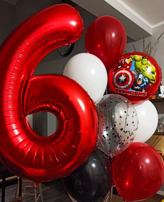 Red Number 6 Balloon 40 Inch, 6 Balloon Number, 6Th Birthday Decorations, Red Party Supplies For Boys Girls