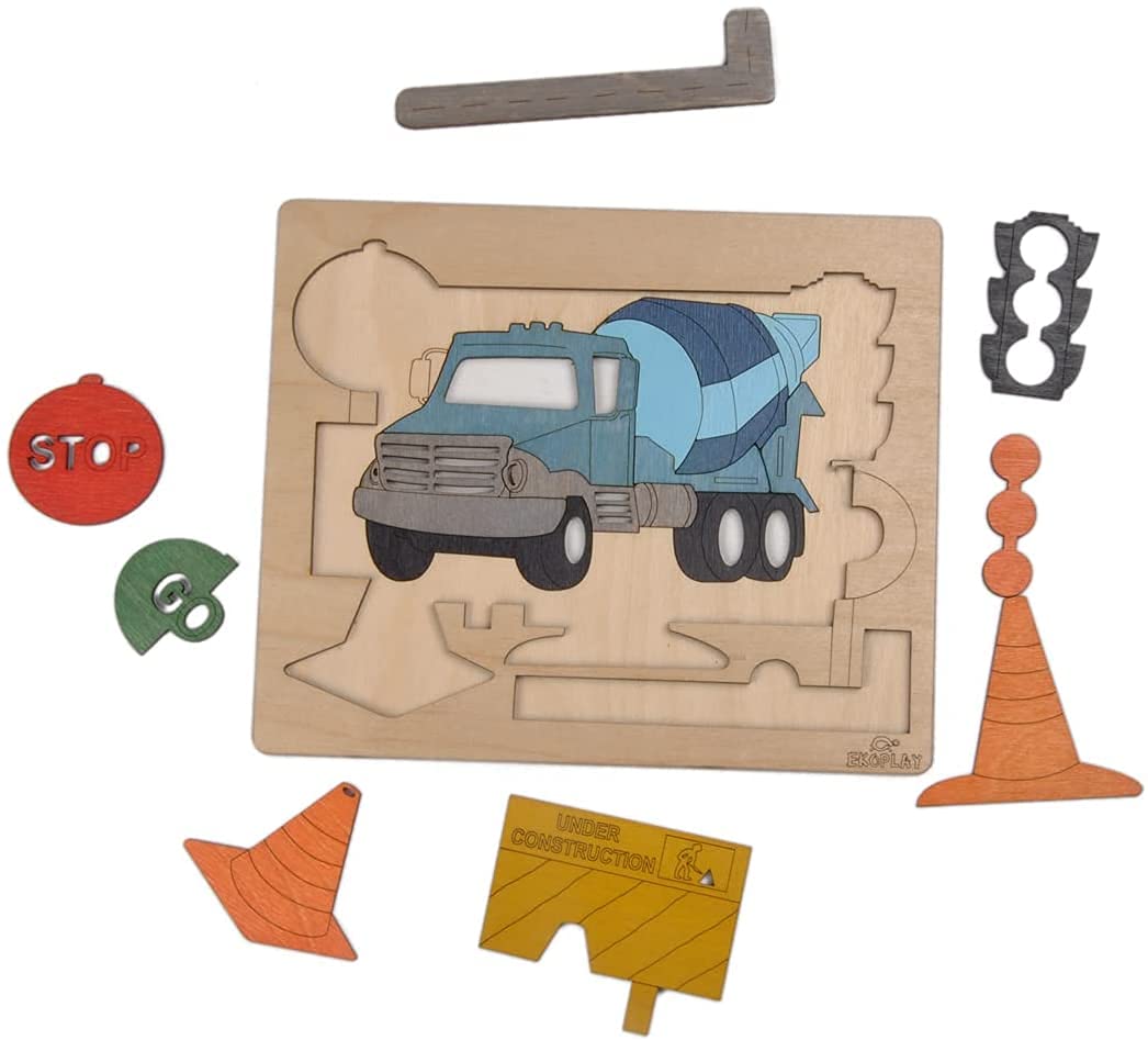 Road Construction Multilayered Wooden Puzzles For Kids, 20 Piece Jigsaw Puzzle For School Kids, Learning Educational Toys Gifts For Boys Girls. Construction Puzzles Sets, Road Construction.