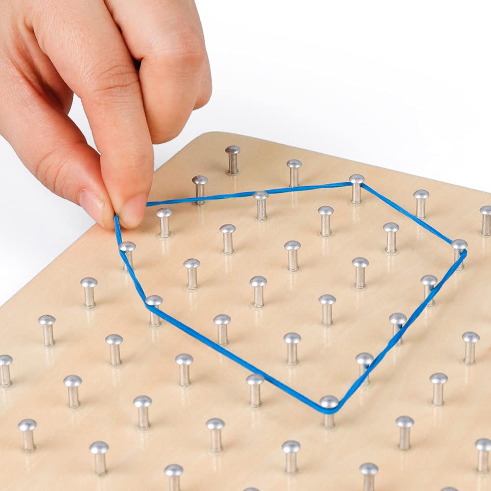 Coogam Wooden Geoboard - 8x8 STEM Puzzle with 30 Pattern Cards & Latex Bands, Multi-color Educational Toy for Kids
