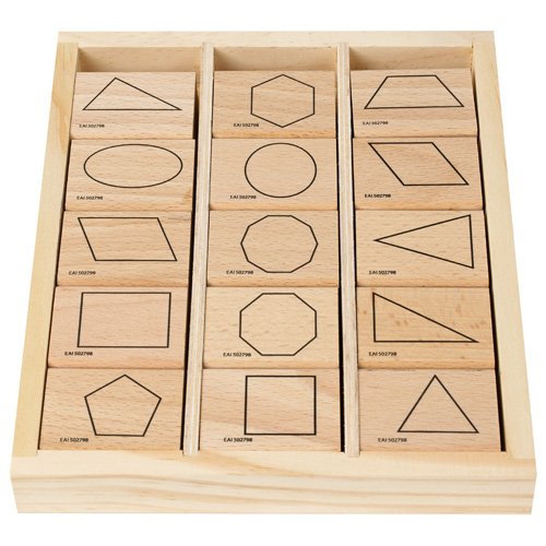 EAI Education Wooden GeoModel Geometric Plane Shape Stamps: Set of 15