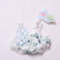 Designer Clothes for 17cm Dolls  enhanced Doll Swimsuit  Cute Doll Summer Outfits Accessories with Blue Floral One-Piece Swimsuit  Flower Hair Decor and Straw Hat