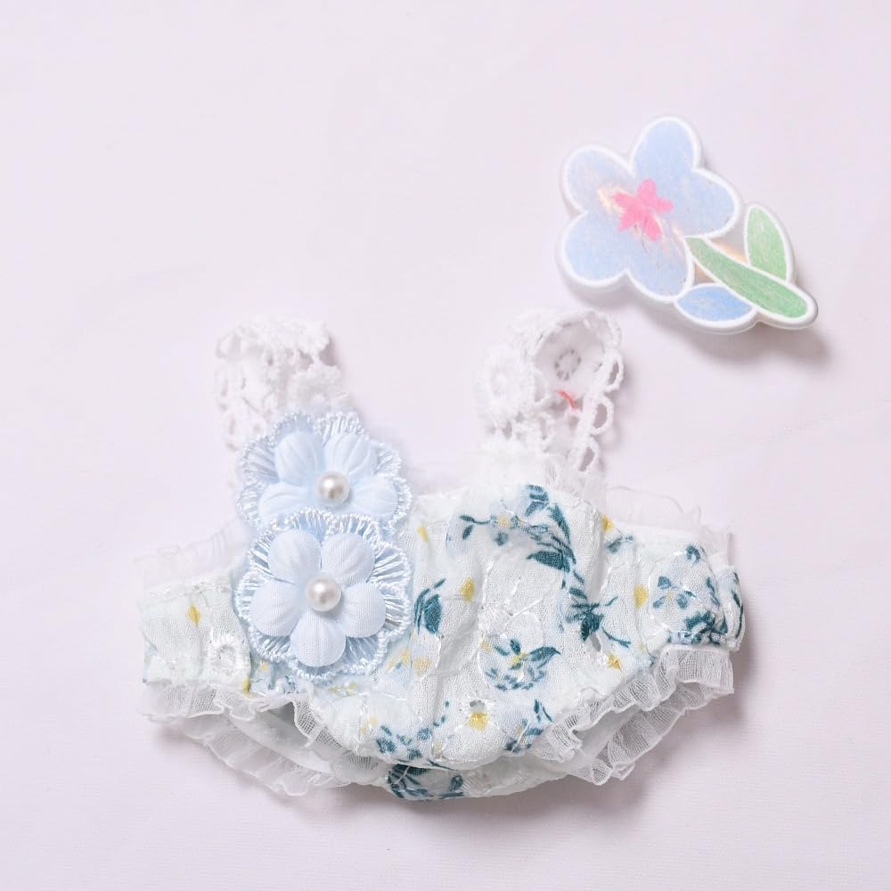 Designer Clothes for 17cm Dolls  enhanced Doll Swimsuit  Cute Doll Summer Outfits Accessories with Blue Floral One-Piece Swimsuit  Flower Hair Decor and Straw Hat