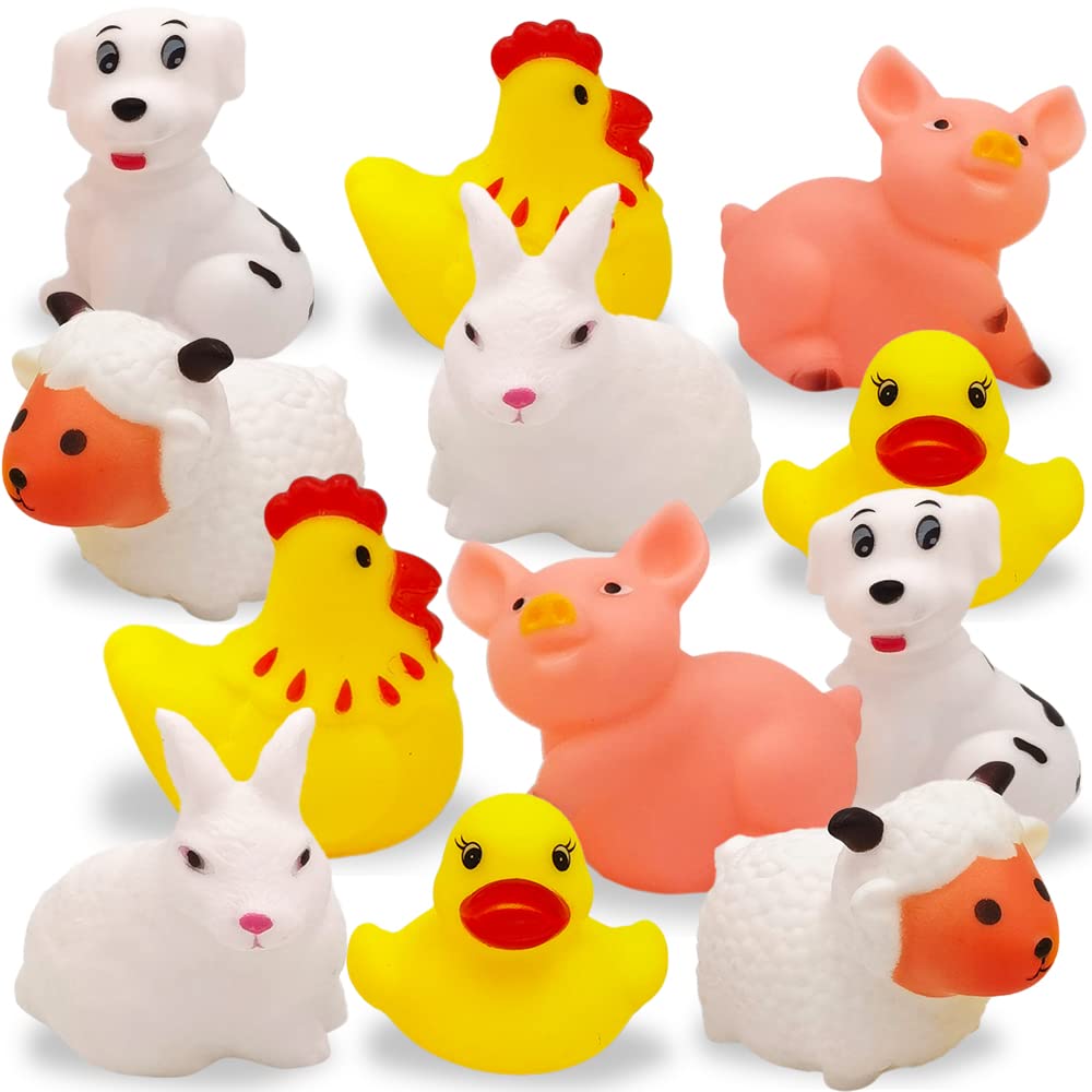 Artcreativity Vinyl Farm Animals, Pack Of 12 Assorted Squeezable Toys, Farm Birthday Party Favors For Kids, Fun Bath Tub And Pool Toys For Children, Educational Learning Aids For Boys And Girls