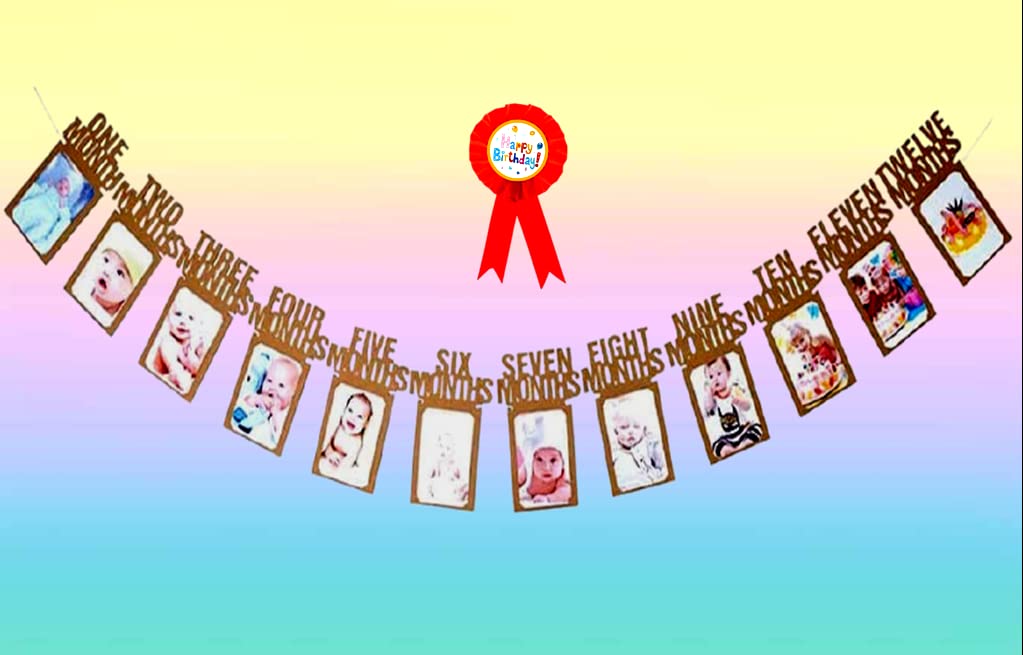 Sv Traders 1St Birthday DecorationsBrown Monthly Milestone Birthday Photo Banner Thick Sheet For 1 To 12 Months, Picture Banner