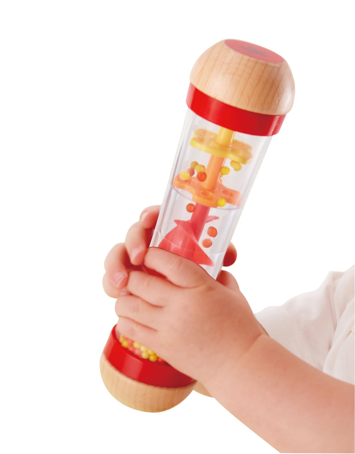 Hape Beaded Raindrops | Mini Wooden Musical Toddler Instrument, Shake & Rattle Rainmaker Toy, Red, L: 2, W: 2, H: 7.9 Inch
