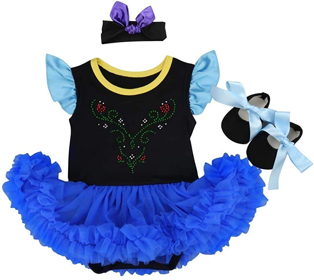 HOIZOSG Baby Girls Anna Princess Costume Halloween Christmas Party Outfits Birthday Romper Tutu Dress w/Headband Shoes Royal Blu