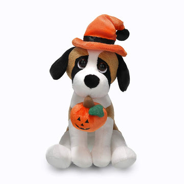 Plushland Halloween Pawpals 8 Inches Puppy Dog Plush Stuffed Toy Comes With Hat And Halloween Jack O Lantern - Pumpkin For Kids On This Holiday (Beagle)