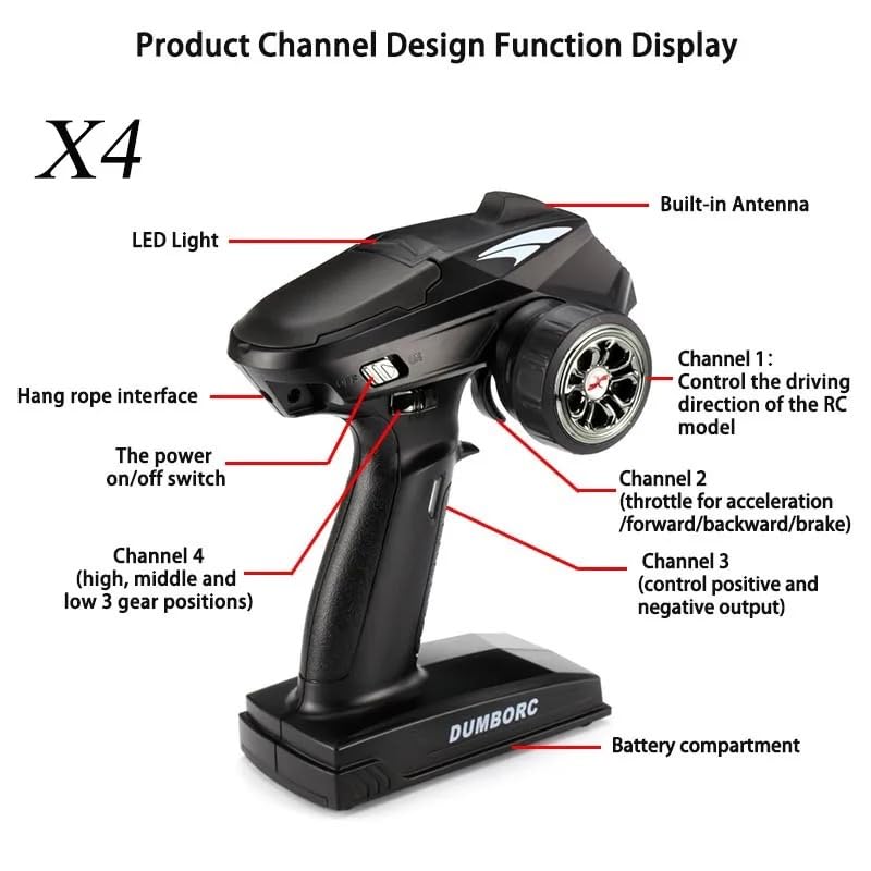DUMBORC X4 RC Radio Transmitter and Receiver X6F, 4 Channel Rc Receiver and Transmitter Rc Car Remote and Receiver for RC Cars B