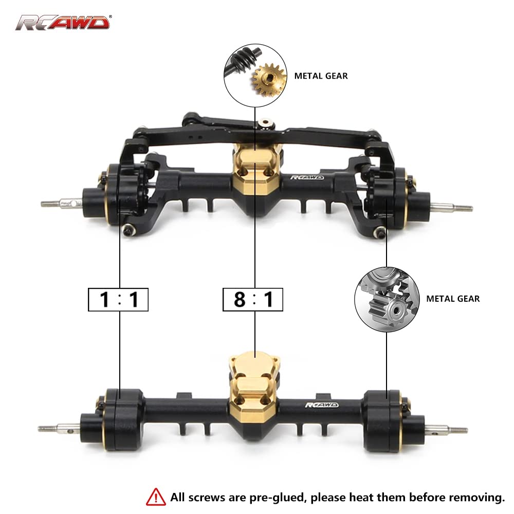 RCAWD Front and Rear Portal Axle Set for Axial SCX24 Upgrades Housing with Steel Gears& Brass Worm Gears& Brass Third Member Hou
