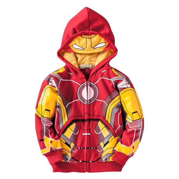 Lemonbaby Little Kids Unisex Boys Girls Superhero Cool Jacket Sweatshirt Hoodie Coat Costume (Ironman, 6Y)