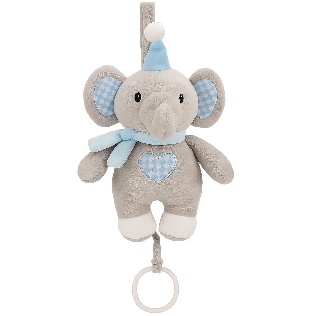 DTR Creation Musical Elephant Plush Toy for Babies | Soft Grey & Blue Hanging Crib with Pull String Music & Sleep Sound | Cute B