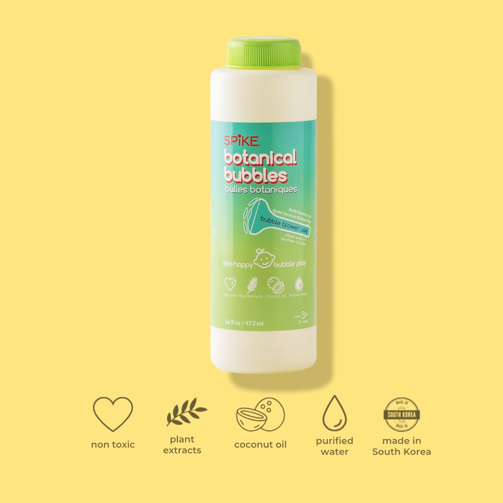 Innobaby Botanical Bubble Solution for Sensitive Skin - 16 oz Refill for Spike Blower Wand and Manual Bubble Toys - Ready to Use - Mess Free - Non Toxic