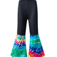 Iwalue 60S 70S Outfits Hippie Kid Girls Costume Set Disco Rainbow Boho Flared Pants Accessories Set(Rainbow,11-12 Years)