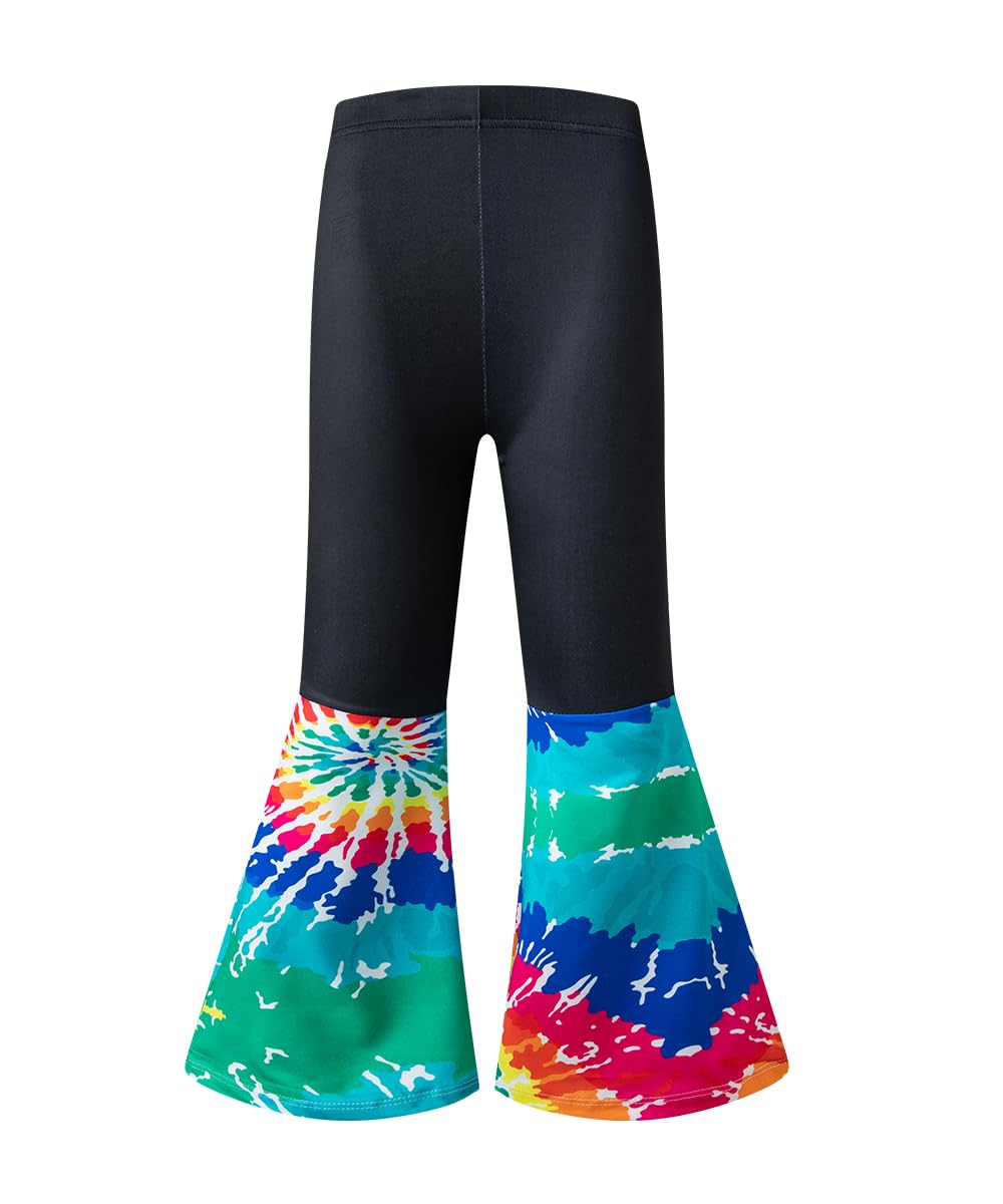 Iwalue 60S 70S Outfits Hippie Kid Girls Costume Set Disco Rainbow Boho Flared Pants Accessories Set(Rainbow,11-12 Years)