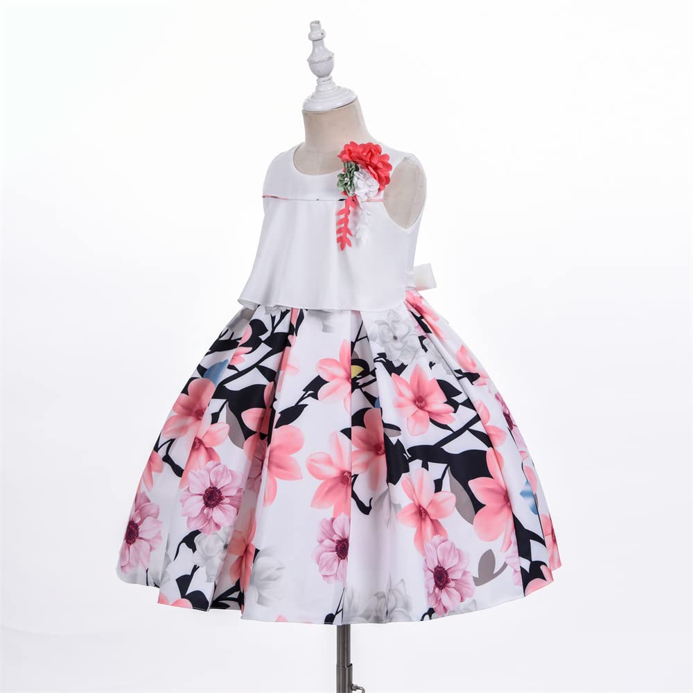 Cosplay Life Floral Dress for Girls and Young mature-themeds Fashion Flower Waistline Kids Party Festival Dress Ages 5-9 Years Old (Peach  9YRS)