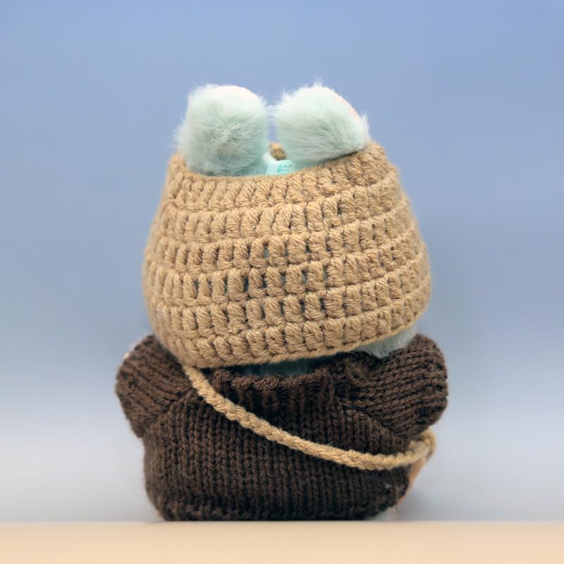 17cm Doll Clothes for Labubu (NO Doll) - Kawaii Chic Style Set for 17cm Dolls  Handcrafted Crochet Dolls Outfit with Accessories - Khaki Wool Hat + Brown Romper + Khaki Bag (Brown)