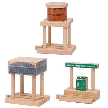 ORBRIUM Wooden Train Tracks Accessories Set Water Tower, Coal Hopper, Diesel Fuel Station Combo Pack for Wooden Railway Compatib
