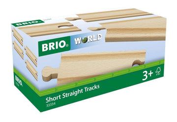 BRIO World 33334 - Premium Short Straight Tracks - 4 Piece Wooden Train Toy Set for Kids | Enhances Motor Skills | FSC-Certified
