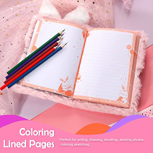 YOYTOO Rabbit Diary for Girls with Lock and Keys, Cute Bunny Journal Notebook for Kids, Plush Lock Diary with 160 Lined Pages fo