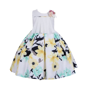 Cosplay Life Floral Dress for Girls and Young mature-themeds Fashion Flower Waistline Kids Party Festival Dress Ages 5-9 Years Old (Yellow  9YRS)