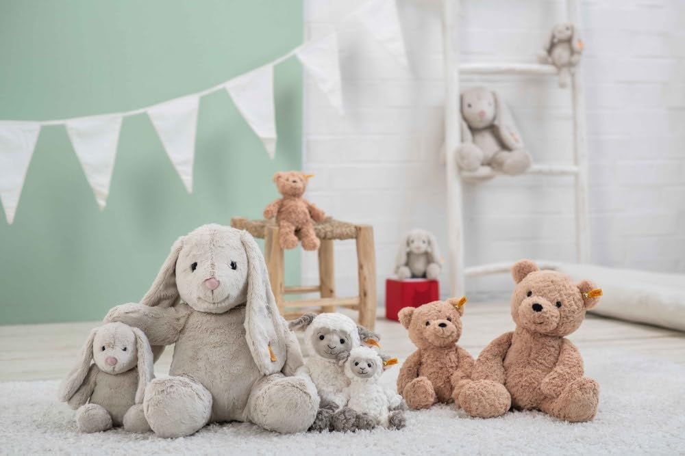 Steiff Hoppie Rabbit: enhanced 15 Stuffed Animal Toy  Soft Cuddly Friends for Girls  Boys & Kids (Light Grey)