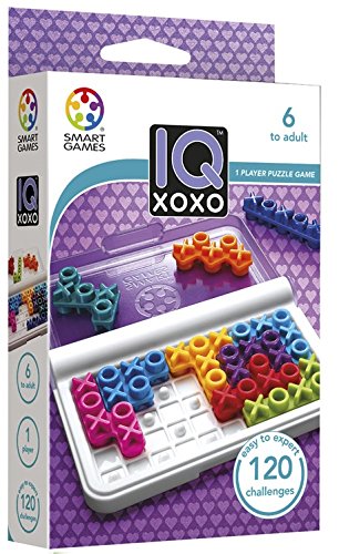 SmartGames IQ XOXO Portable Travel Game - 120 Challenges for Ages 6+, Blue, Model SG 444US, Durable Plastic Construction