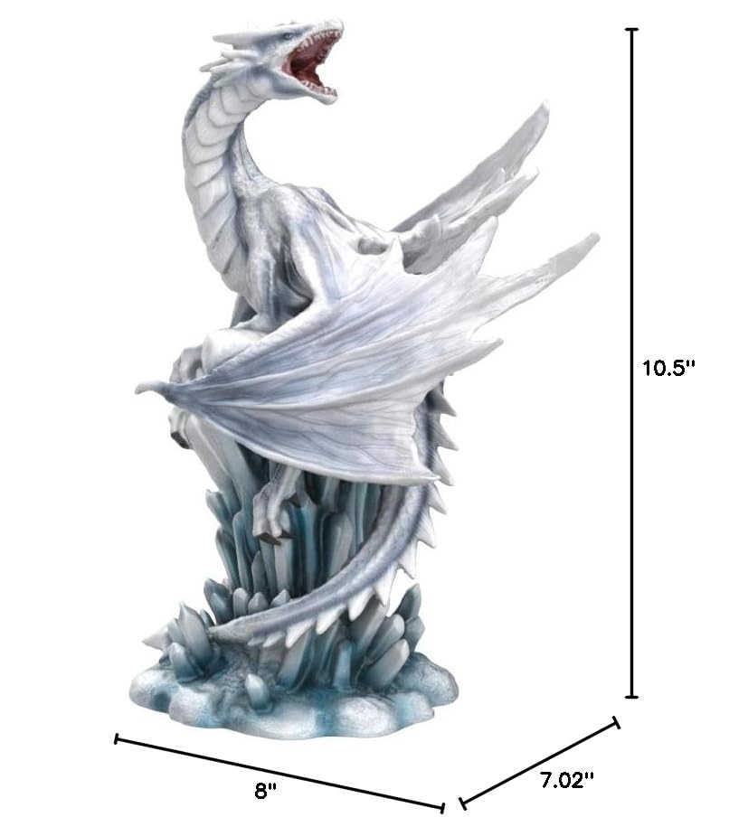 Ptc 10.5 Inch White Ice Dragon On Crystal Mythological Statue Figurine