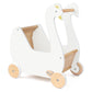 Pillowhale Wooden Doll Stroller, Baby Pram Toy, Wooden Swan Baby Walker for Toddler Boys & Girls 18 Months and Up