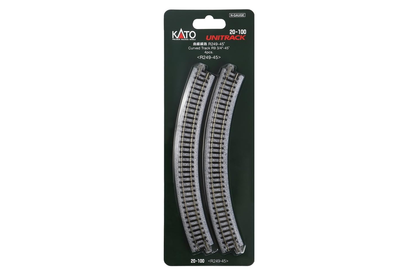 Kato USA Model Train Products Unitrack, 249mm (9 3/4'') Radius 45-Degree Curve Track (4-Piece)