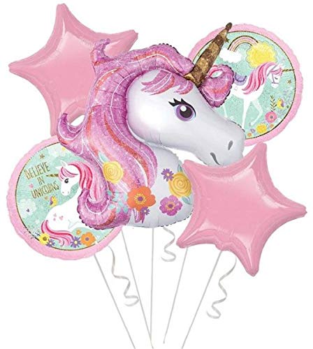 Atpata Funky Unicorn Theme Foil Balloon (Set of 5) / Unicorn Birthday Decoration