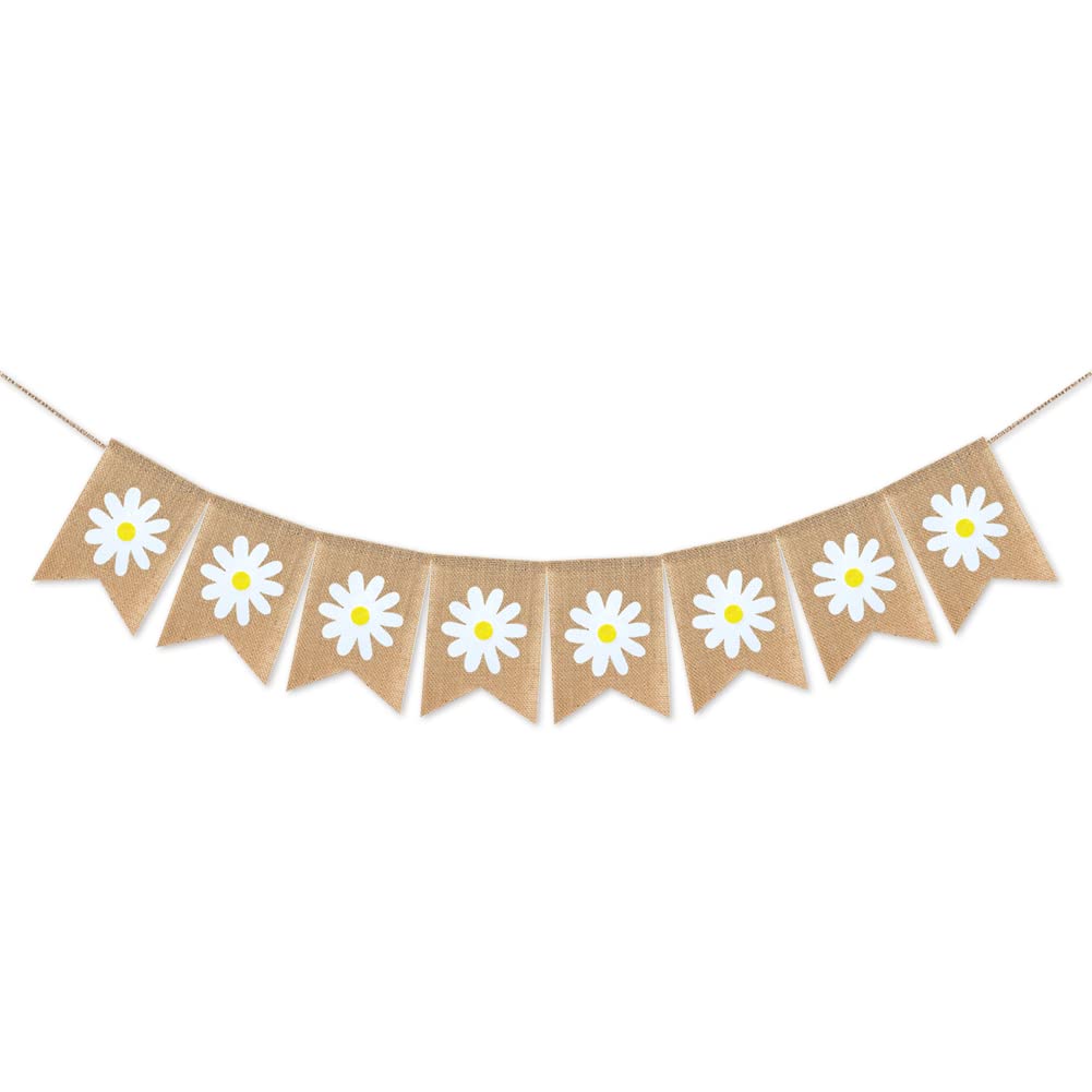 Jute Burlap Daisy Banner Summer Daisy Flower Banner Burlap Rustic Summer Bunting Garland Daisy Flower For Spring Summer Theme Pa