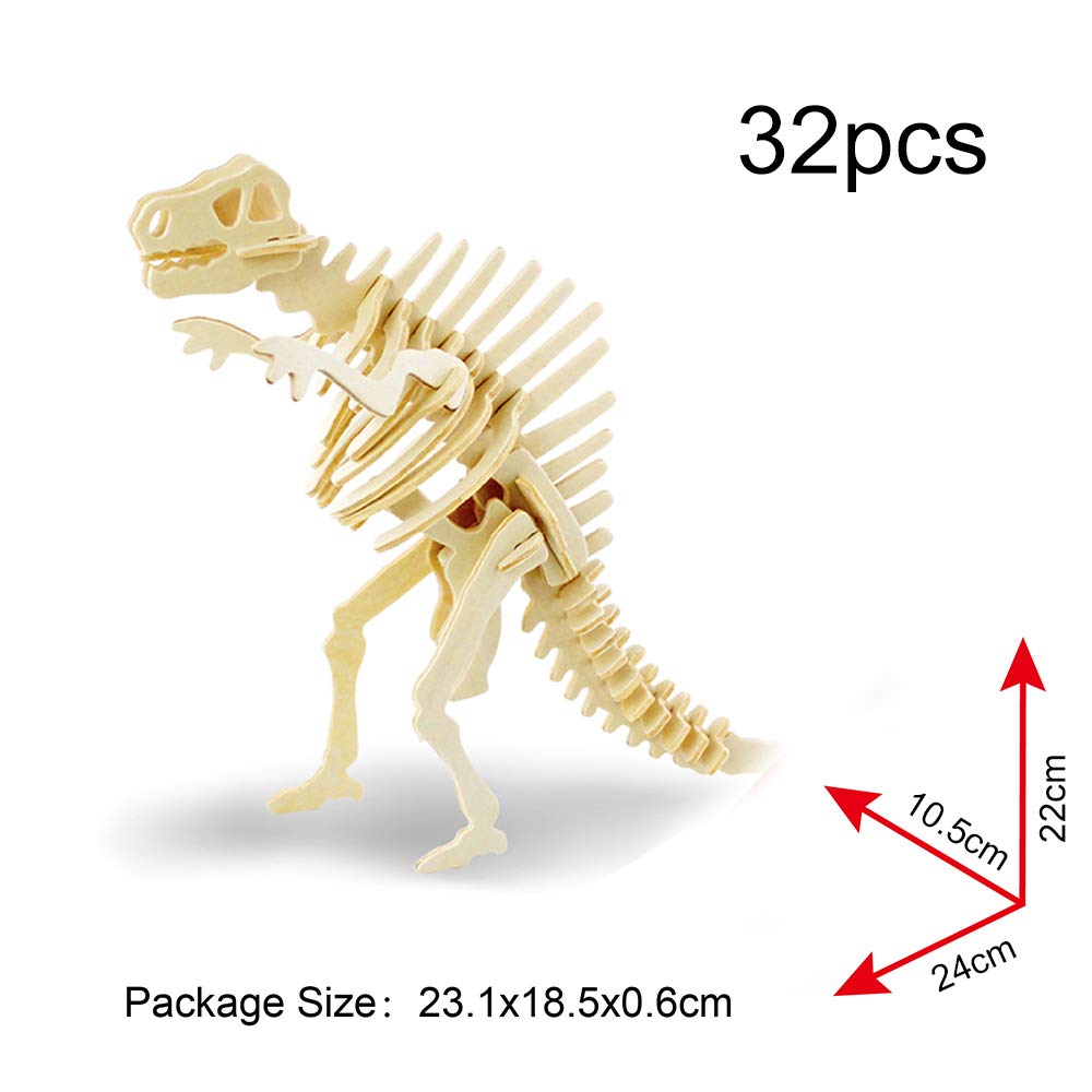 Georgie Porgy 3D Wooden Puzzles For Kids Toys Construction Woodcraft Kits Diy Model Puzzle Kits Birthday Gifts Pack Of 3 (T-Rex Spinosaurus Stegosaurus)