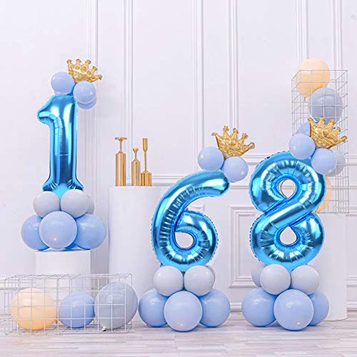 Toniful 40 Inch Blue Large Numbers Balloon 0-9 Birthday Party Decorations,Foil Mylar Big Number 0 Balloon Digital 0 For Birthday
