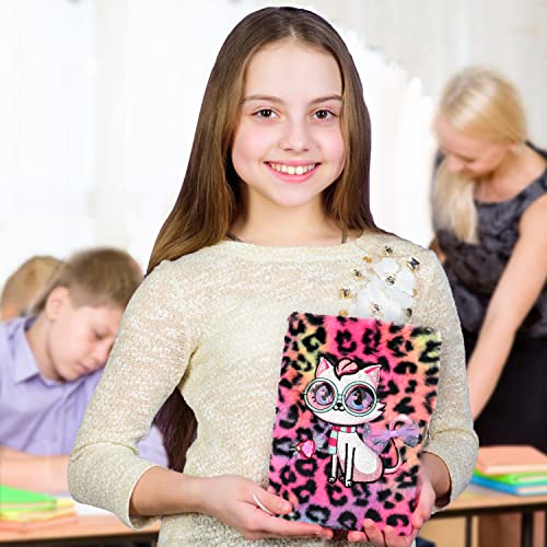 Cat Diary for Girls with Lock and Keys, Plush Cat Journal Notebook for Kids, Secret Lock Diary with 160 Lined Pages for Writing