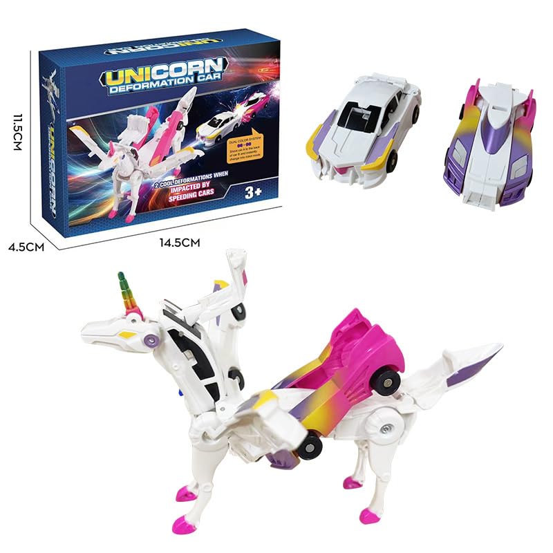Transforming Car Robot Toys, Unicorn Racing Car Set, Boys and Girls, Automatic Deformation, Magnetic Connections, Educational, C