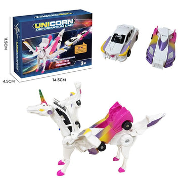 Transforming Car Robot Toys, Unicorn Racing Car Set, Boys and Girls, Automatic Deformation, Magnetic Connections, Educational, C