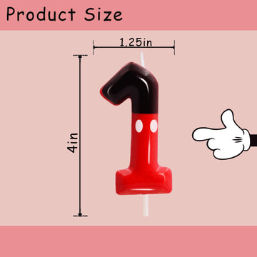 OGnomiFX Birthday Candles - Red Number 1 Wax Cake Topper for Boys & Girls, Cartoon Theme Party Decor