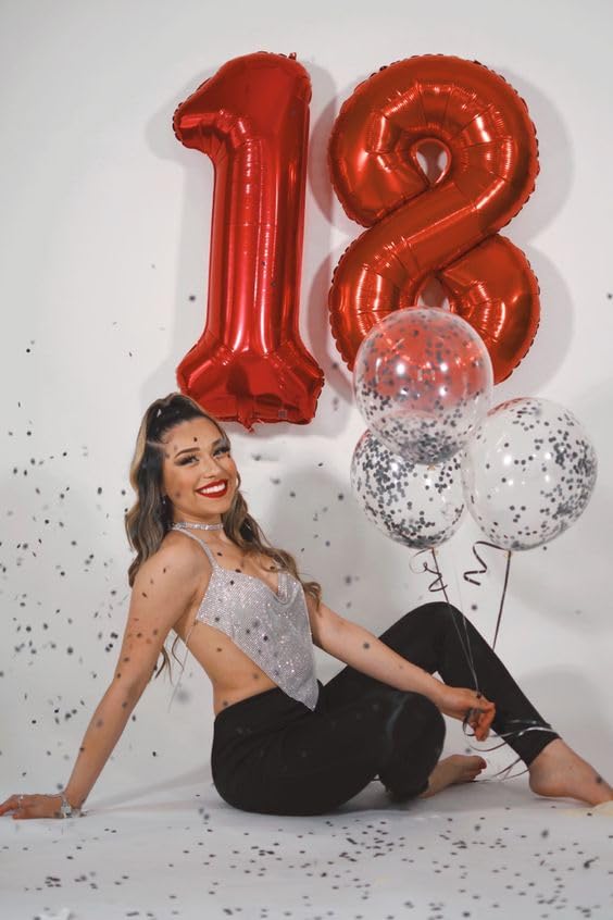 18 Balloon Number, Red Number 18Th Birthday Balloons 40 Inch, 18 Years Old Red Birthday Decorations For Boys Girls, 18Th Anniver