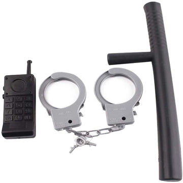 Binaryabc Halloween Police Costume Supplies,Walkie Talkie Police Baton Handcuffs Set