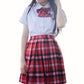 Women`S Back To School Uniform Short Cos Skirts Costumes(M, Red Black White)
