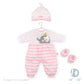 Jc Toys | Berenguer Boutique | Baby Doll Outfit | Pink Striped Long Onesie With Headband, And Booties | Ages 2+ | Fits Dolls 14'- 16'