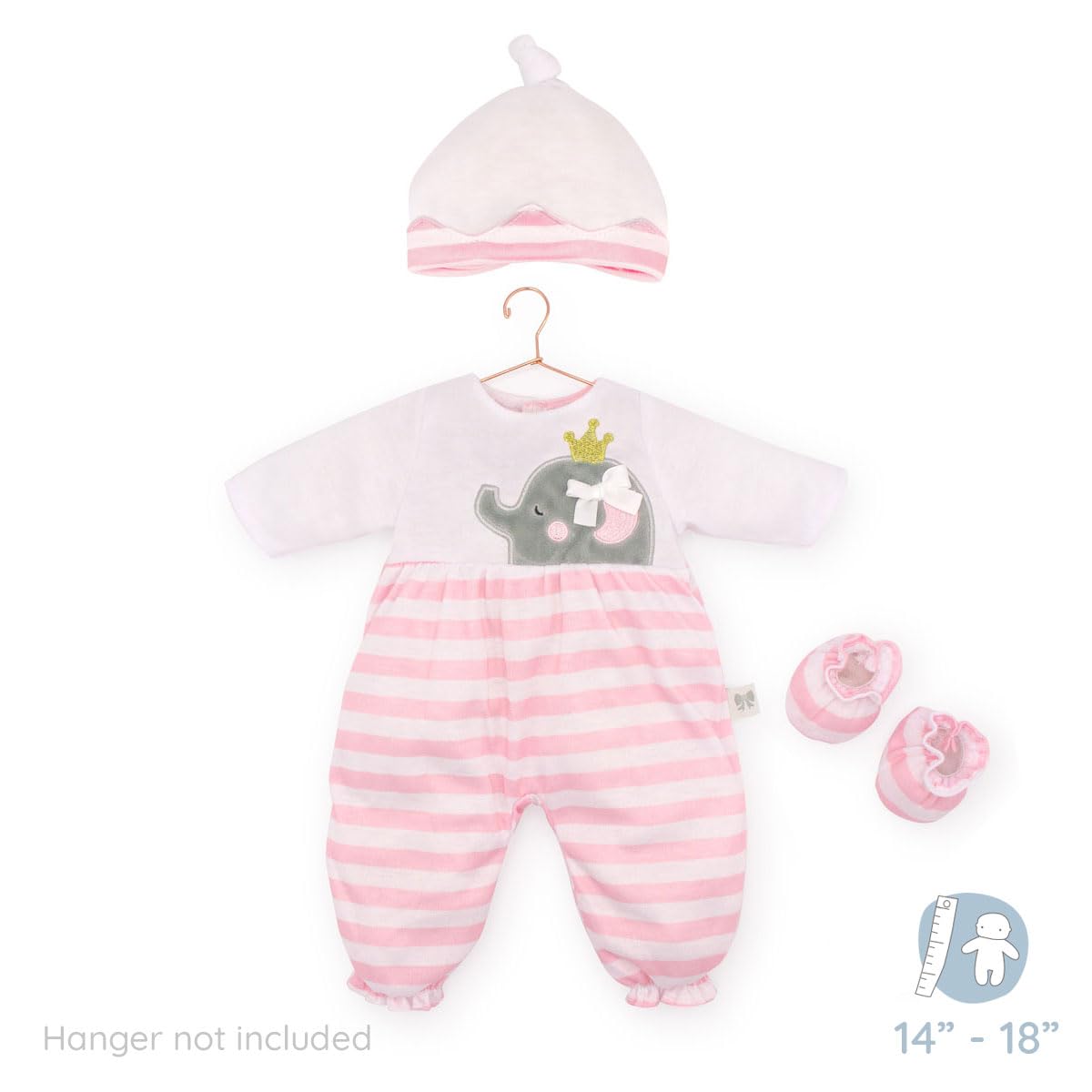 Jc Toys | Berenguer Boutique | Baby Doll Outfit | Pink Striped Long Onesie With Headband, And Booties | Ages 2+ | Fits Dolls 14'- 16'