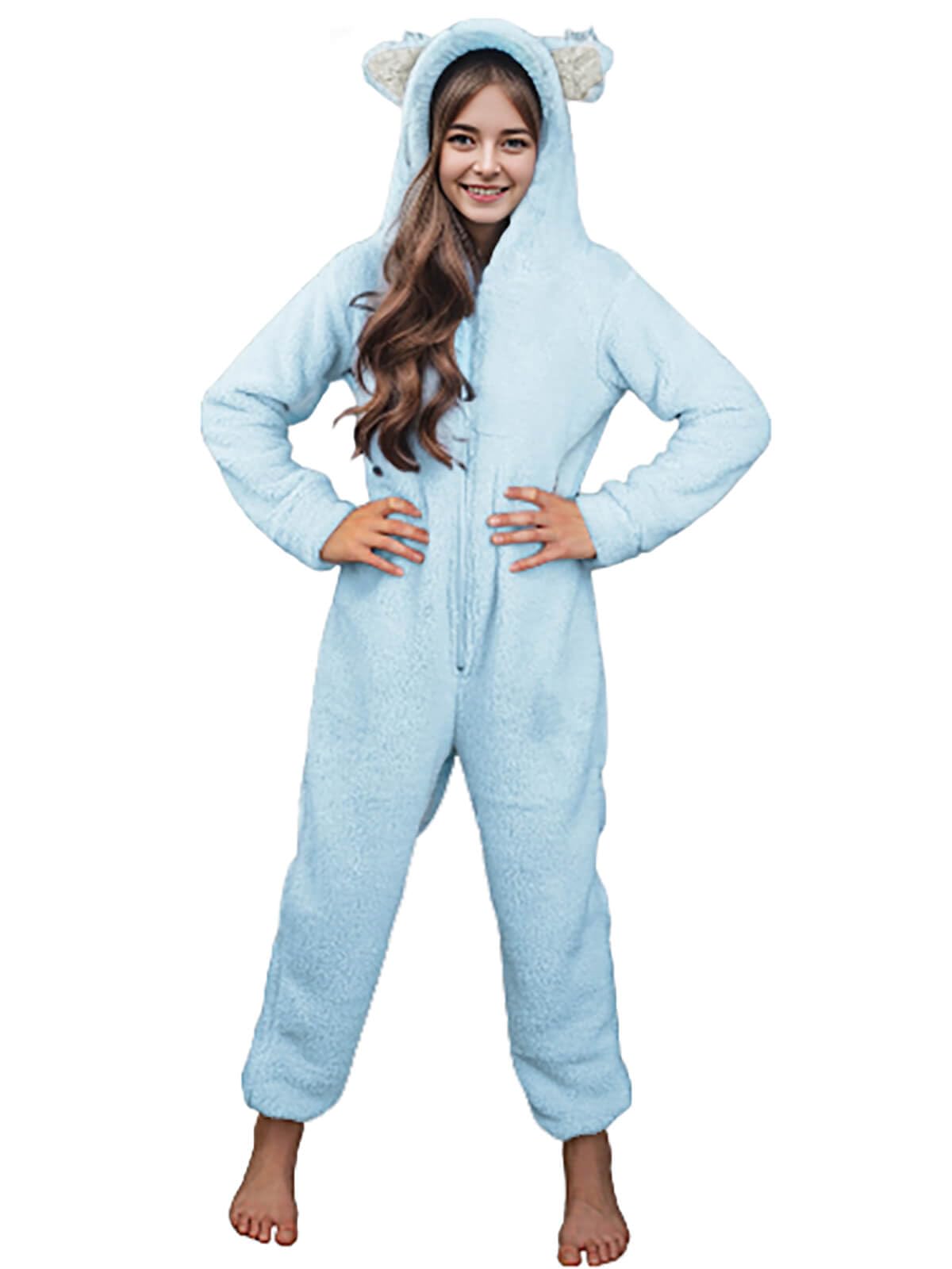 Batermoon Girls Fleece Zip Up Jumpsuits Kids Hooded Rompers Costume Winter Clothes 5-14 Years