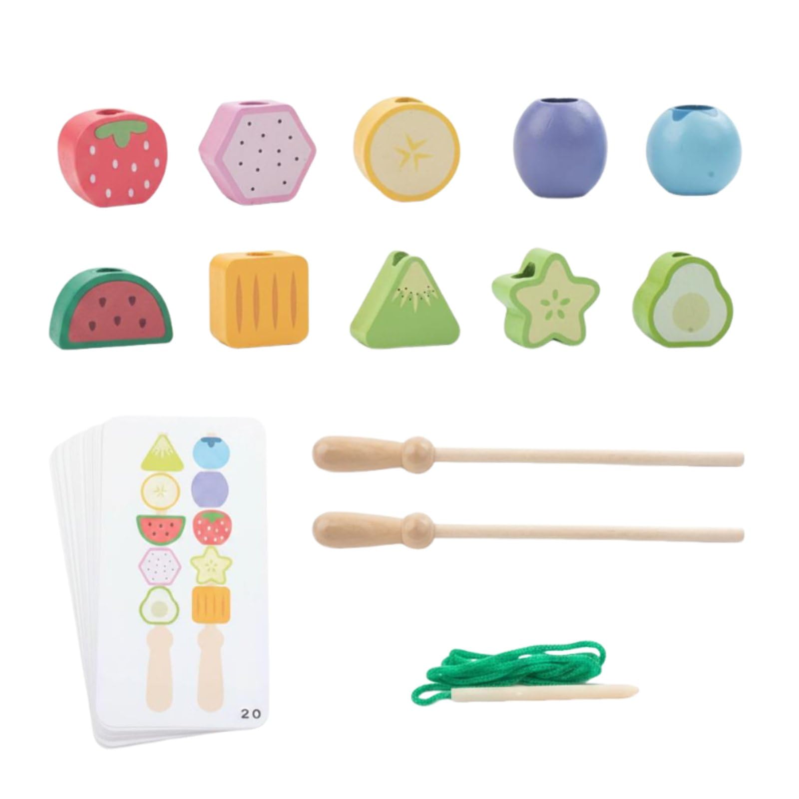 Merishopp Fine Movement Skills Wooden Fruit Lacing Toy HandEye Coordination Fruit Threading Toy Educational Wooden Threading Be